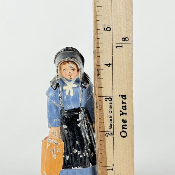 Vintage Hand Painted Girl Figurine In Blue Dress With Bonnet & Luggage Collectib - Picture 6 of 6
